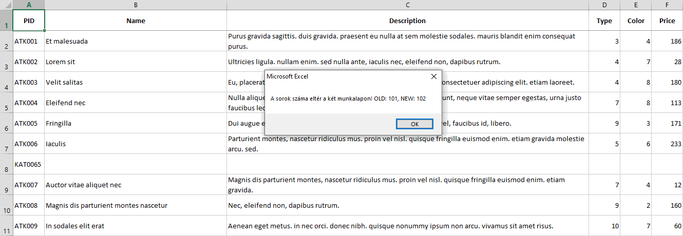 Excel makró - Két adattábla összehasonlítása: sorok száma eltér