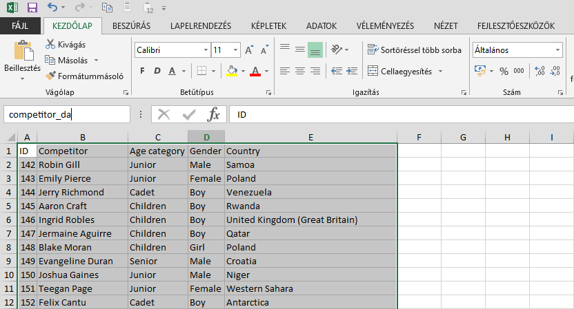 Excel - Névvel ellátott tartomány létrehozása
