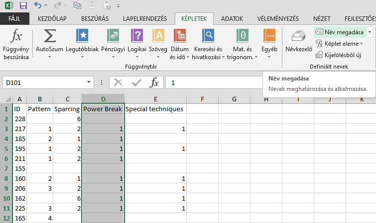 Excel - Névvel ellátott tartomány létrehozása szalagról