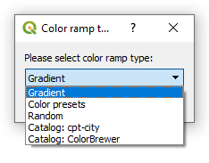 QGIS - Új színskála lehetséges típusai