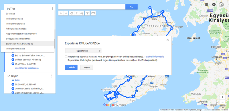 PaciTrip - Google My Maps térkép egészének vagy részének exportálása