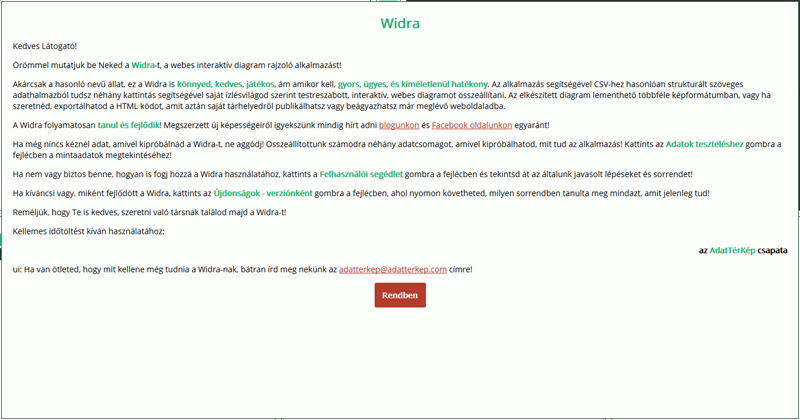 Widra - Köszöntő képernyő